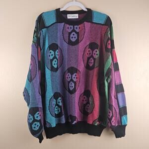 Vintage St. Croix Multi Colored Men's 8ball Design Unique 80's Sweater Retro Lg